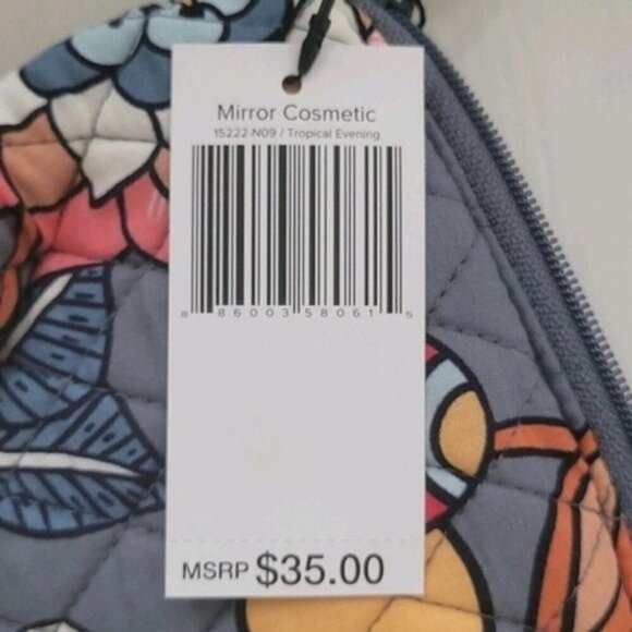 NWT Vera Bradley Cosmetic Mirror Bag Tropical Eve Grey - Picture 3 of 3